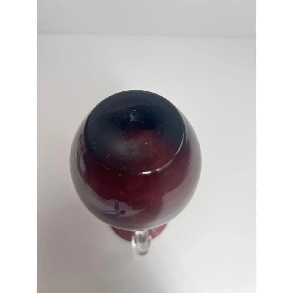 Vintage Amethyst Purple Glass Vase Made in Poland Clear Scroll Handles 6 In. MCM